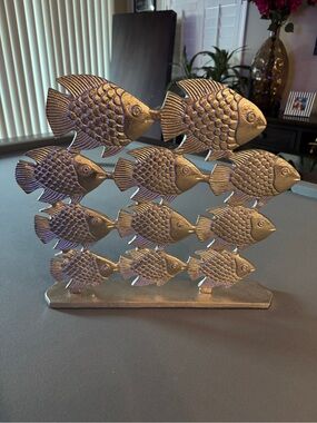 Decorative Metallic Fish School Sculpture - Silver